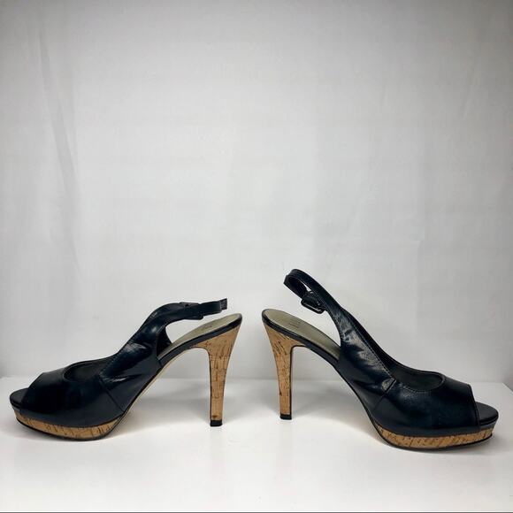 Elle Estella Black Slingback Cork Heels Black Size 7.5 - Picture 2 of 9